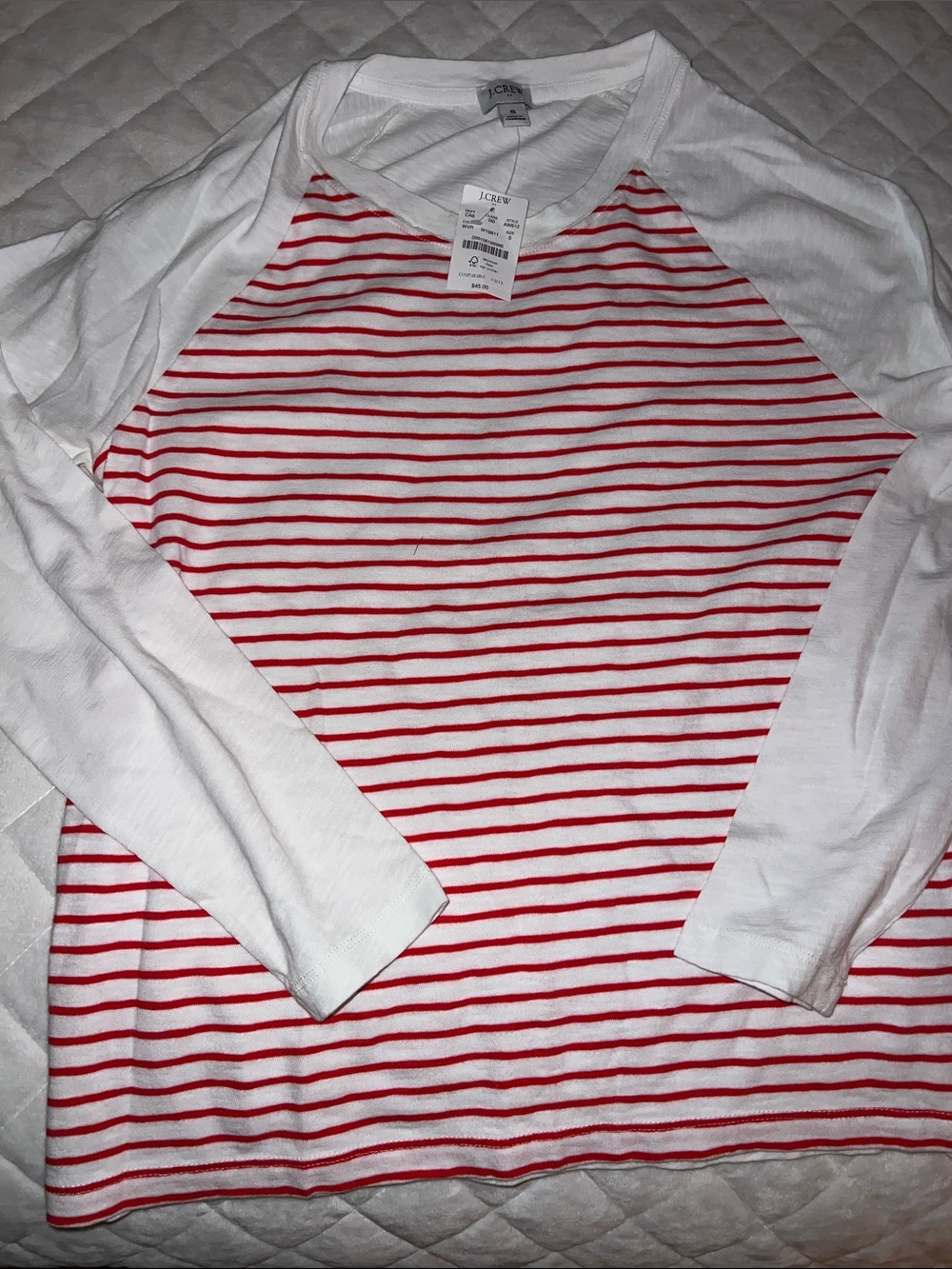 J. Crew White Raglan Tee with Red Stripes